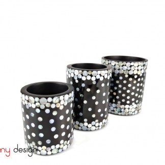 Black cylinder with pearl round dots size S/10xH13 cm